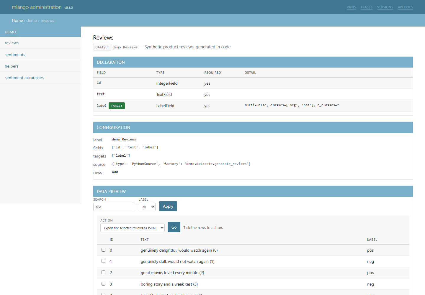 A dataset page